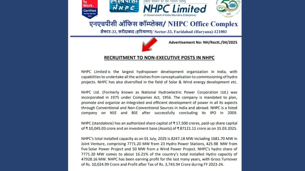 NHPC Non Executive Recruitment 2025